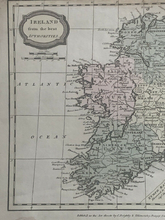 1806 Ireland Hand Coloured Original Antique Map 214 Years Old
