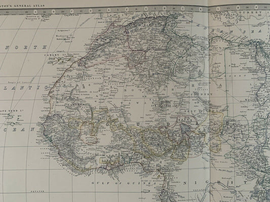 1881 Africa Large Hand Coloured Original Antique Map By A.K. Johnston
