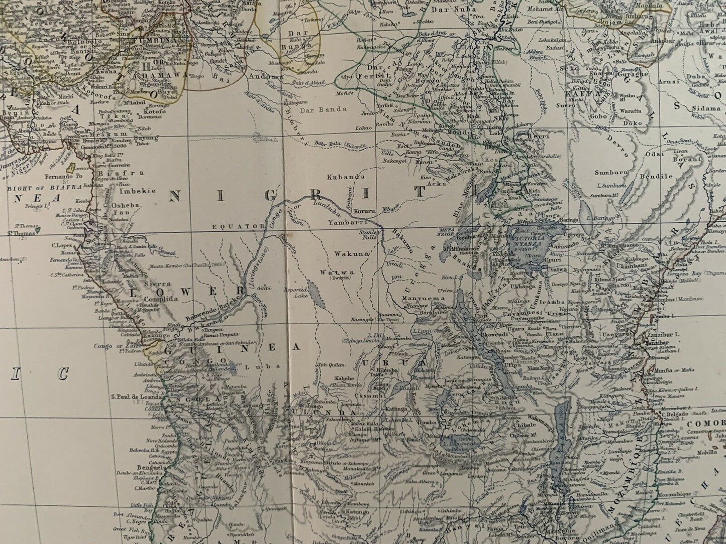 1881 Africa Large Hand Coloured Original Antique Map By A.K. Johnston