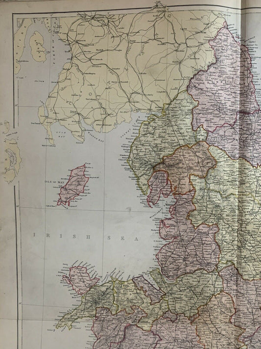1882 England & Wales Large Antique Colour Map By W.G. Blackie