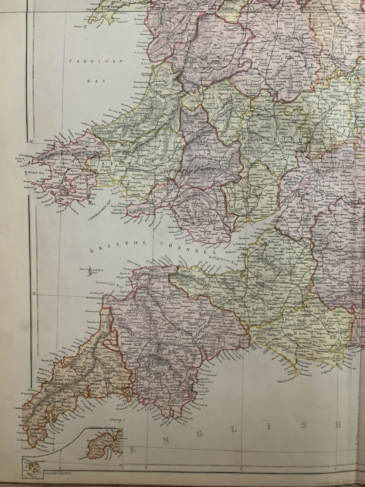 1882 England & Wales Large Antique Colour Map By W.G. Blackie