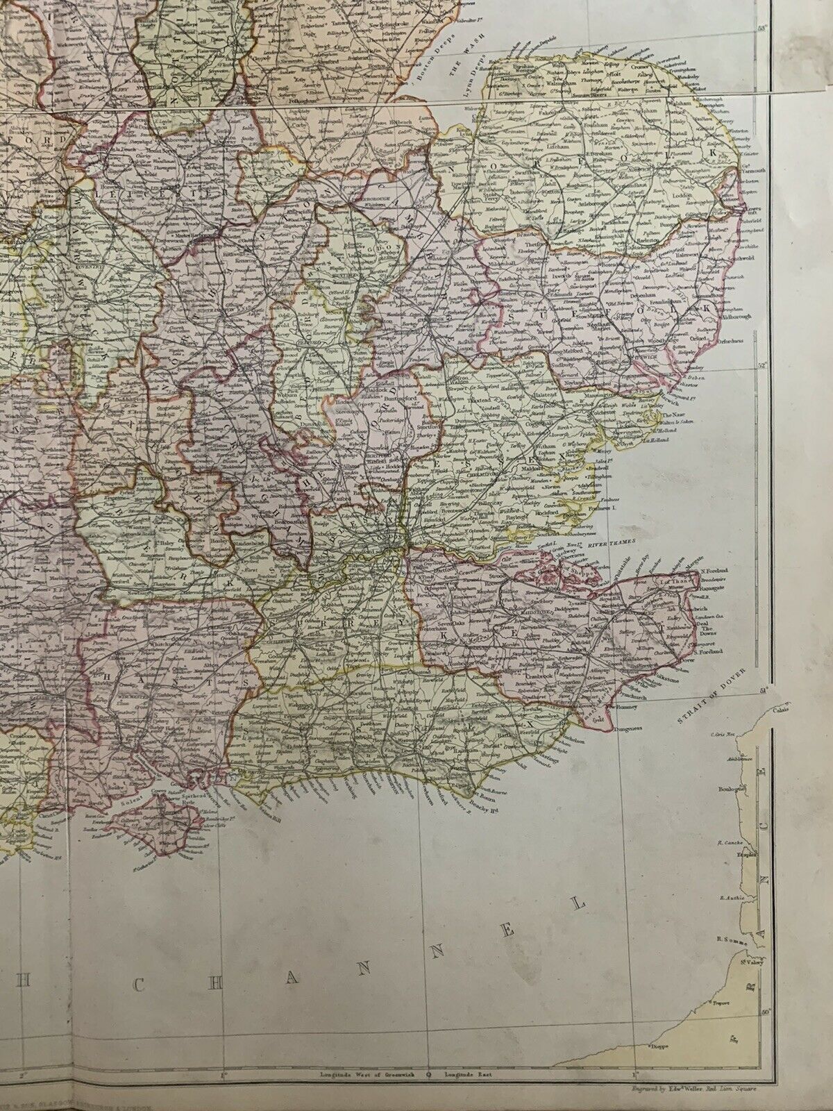 1882 England & Wales Large Antique Colour Map By W.G. Blackie