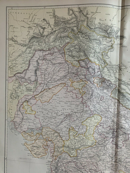 1882 India Large Original Antique Colour Map By W.G. Blackie