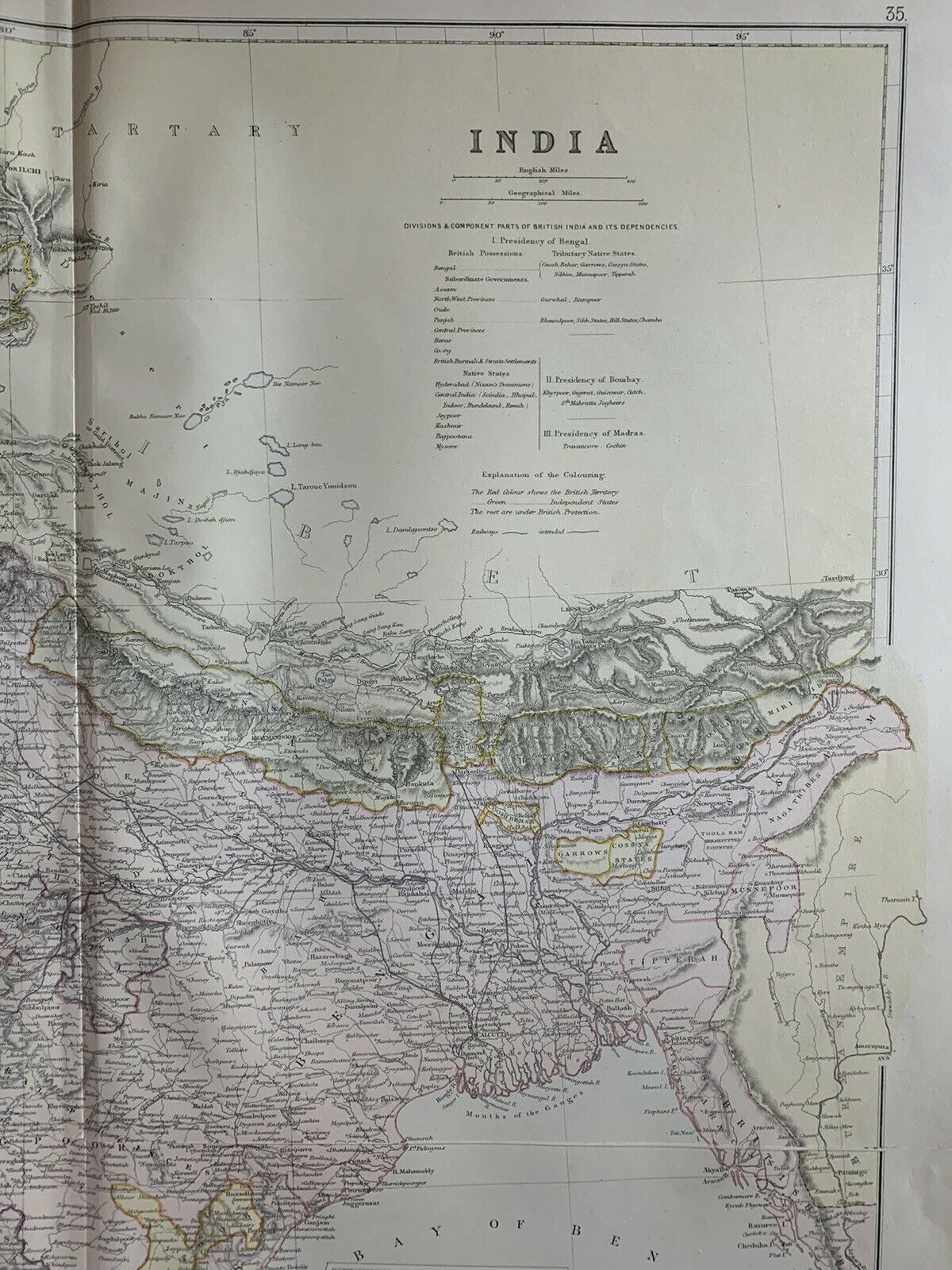 1882 India Large Original Antique Colour Map By W.G. Blackie