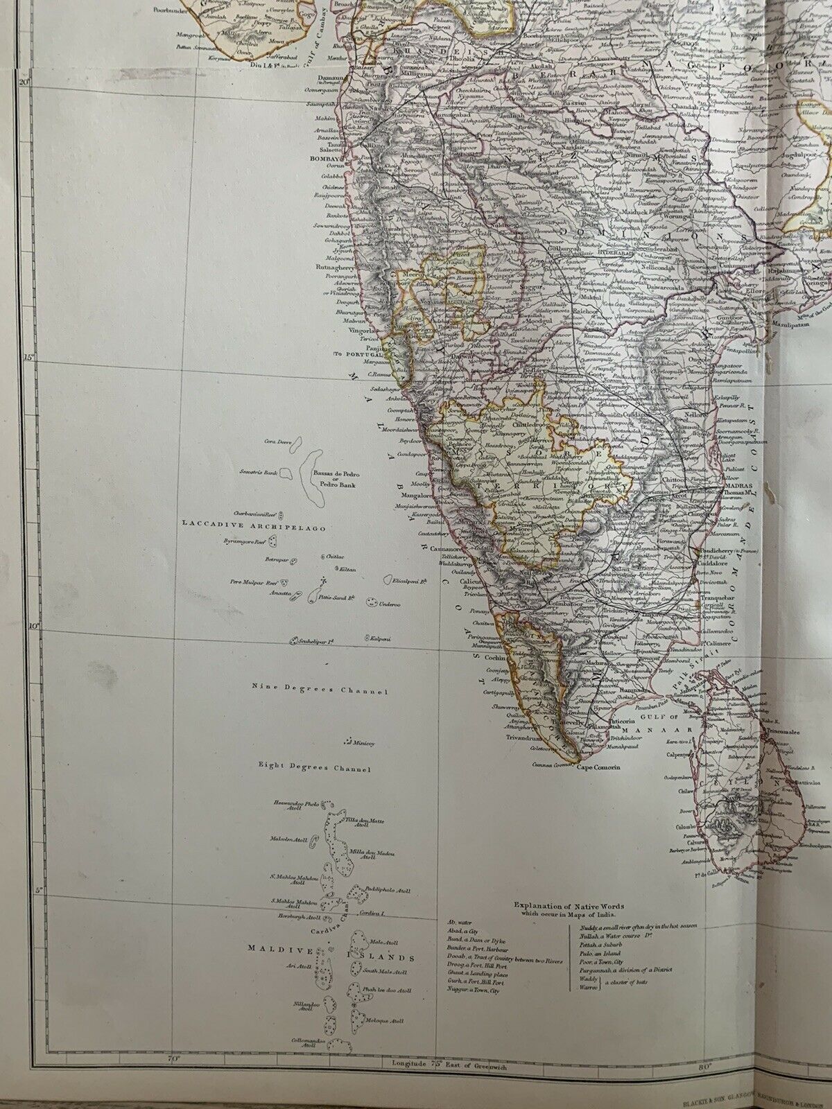 1882 India Large Original Antique Colour Map By W.G. Blackie