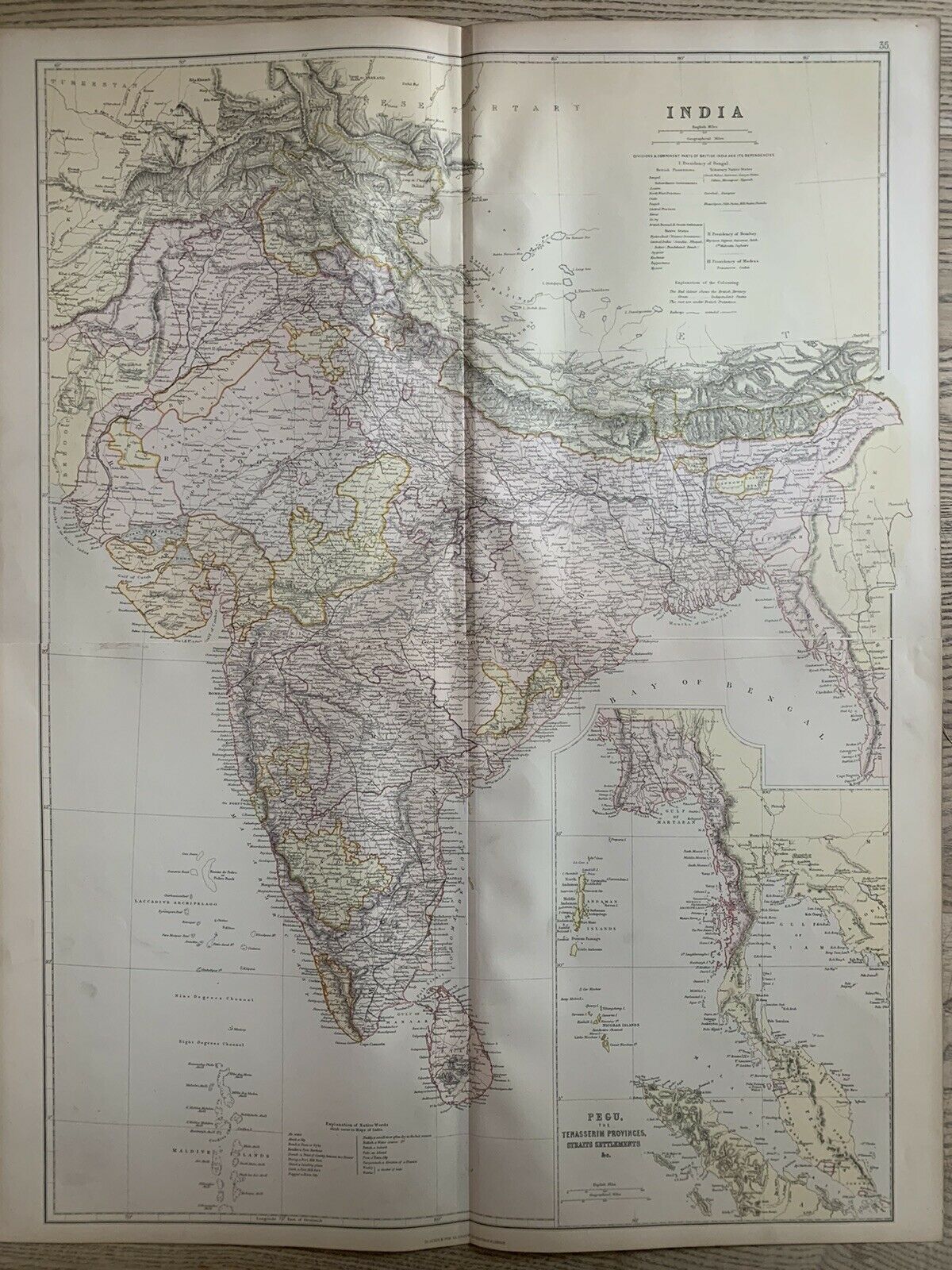 1882 India Large Original Antique Colour Map By W.G. Blackie