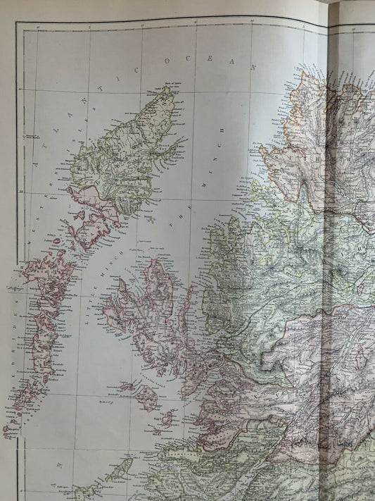 1882 Scotland Large Antique Colour Map By W.G. Blackie