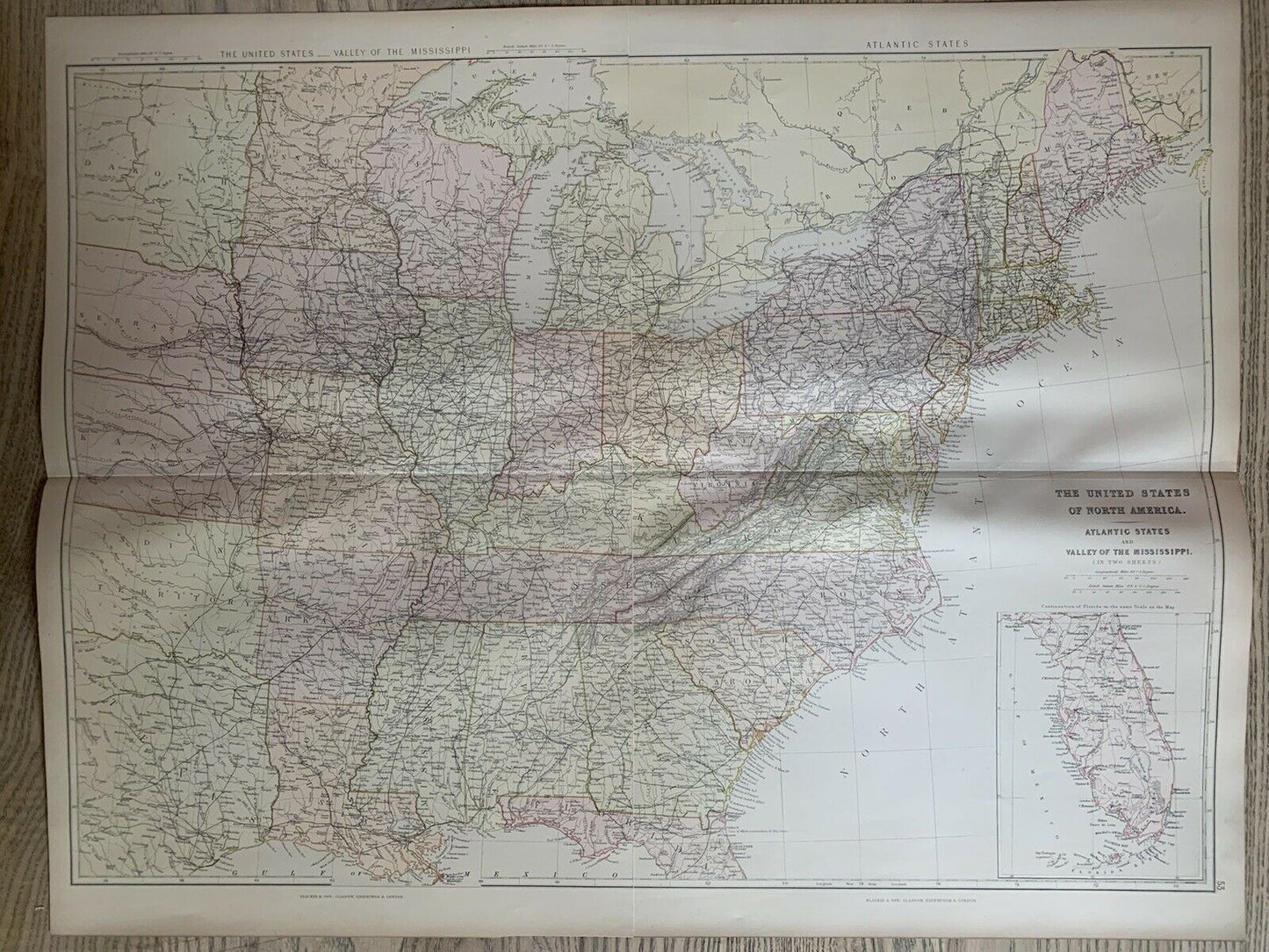 1882 United States Large Antique Colour Map By W.G. Blackie