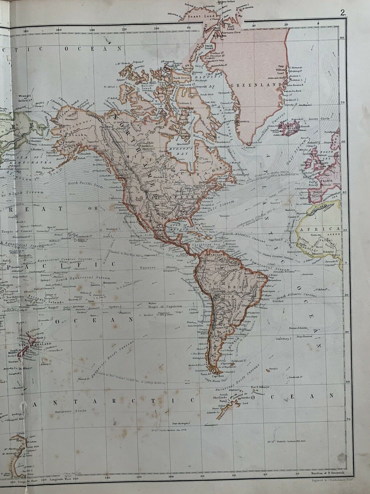 1882 World Chart Original Antique Colour Map By W.G. Blackie 138 Years Old