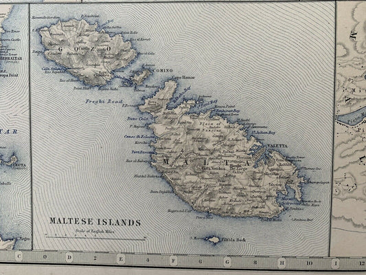 1883 Mediterranean Sea Large Hand Coloured Antique Map By A.K. Johnston