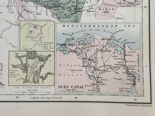 1884 Egypt With Suez Canal Inset Map By John Bartholomew & A & C Black