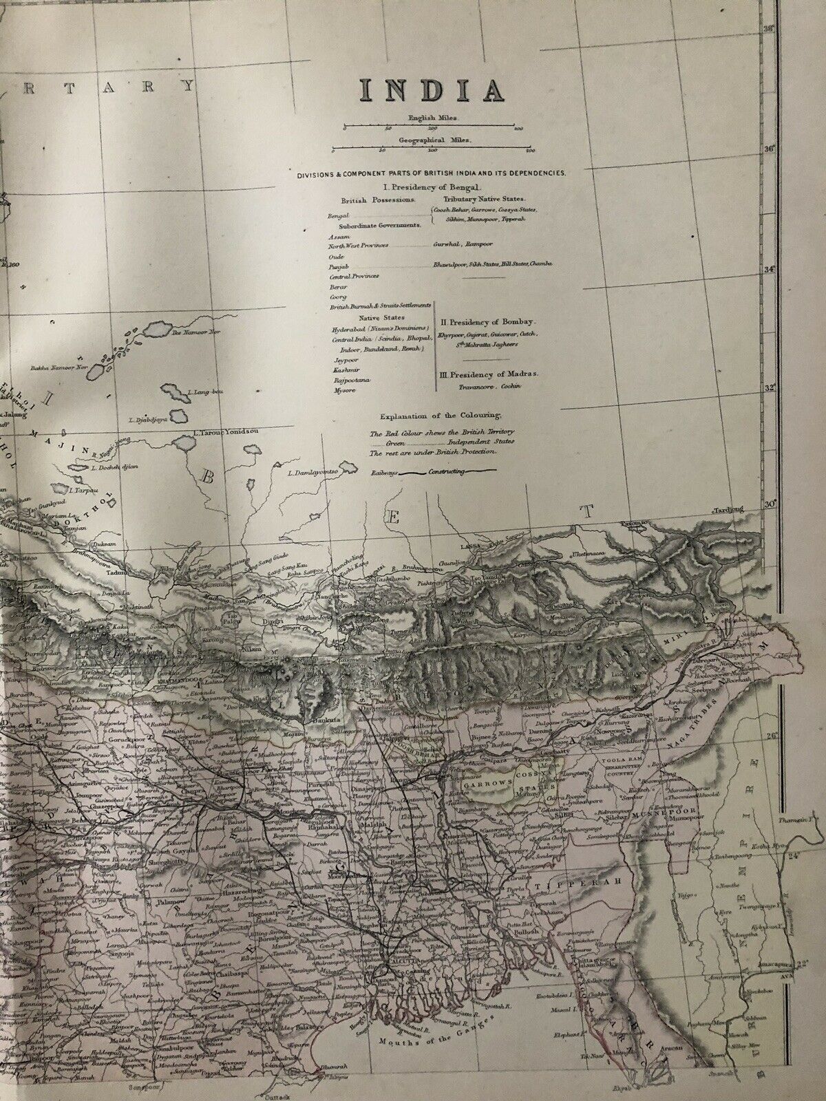 1884 India Large Coloured Antique Map On Two Sheets By W.G. Blackie
