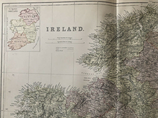 1884 Ireland Large Coloured Antique Map On Two Sheets By W.G. Blackie