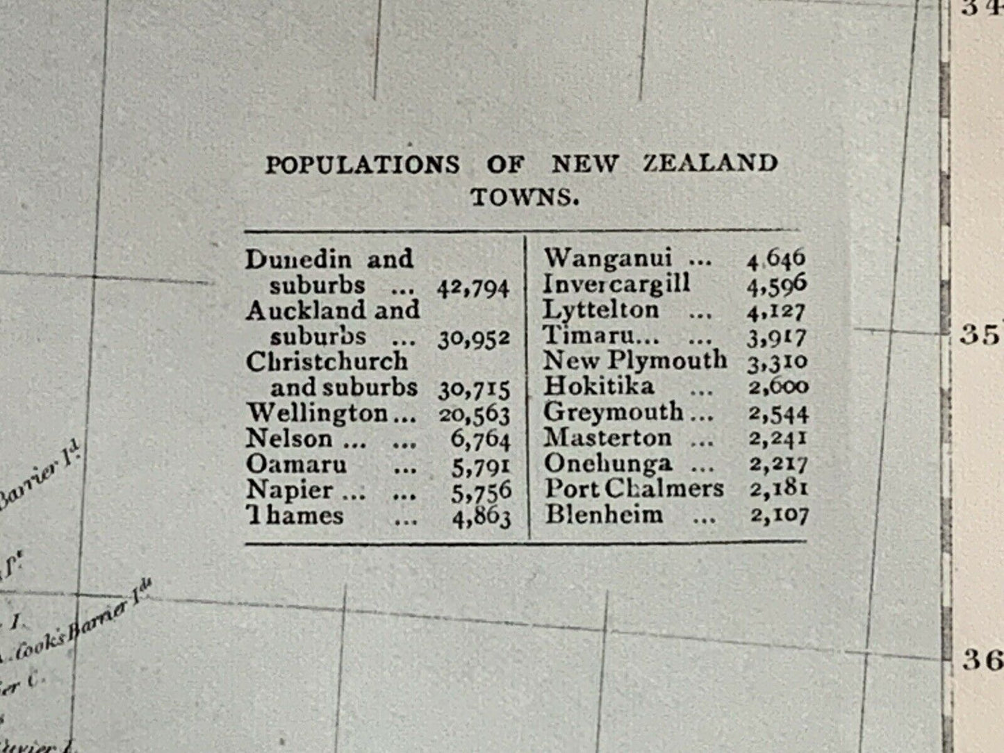 1889 New Zealand Original Antique Map By Letts, Son & Co. 131 Years Old