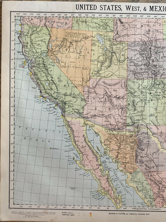 1889 Southwest United States & North Mexico Antique Map By Letts, Son & Co.
