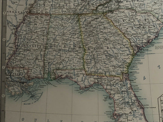 1893 Eastern United States Large Original Antique Map By Johnston 126 Years Old