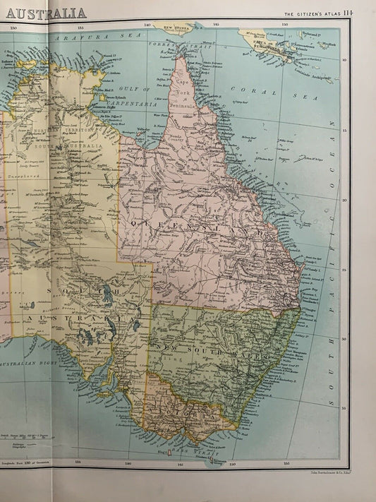 1898 Australia Antique Colour Map By John Bartholomew 122 Years Old
