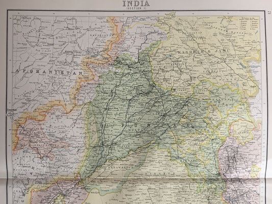 1898 North West India Antique Colour Map By John Bartholomew 122 Years Old