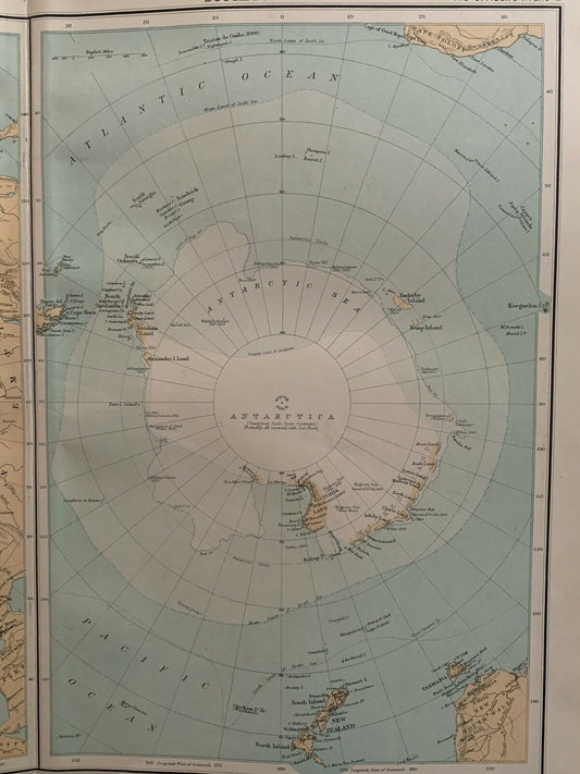 1898 North & South Pole Arctic & Antarctic Polar Regions Antique Colour Map