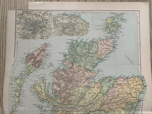 1899 Scotland Original Antique Map By G.W. Bacon 121 Years Old