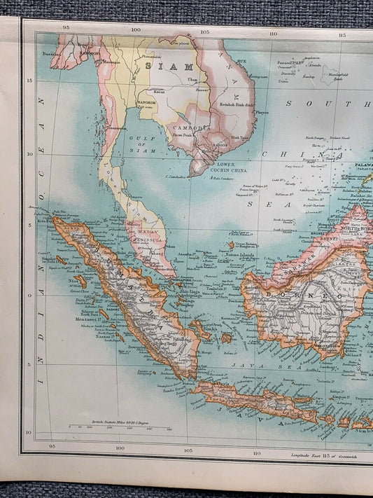 1902 East Indies Antique Colour Map By John Bartholomew