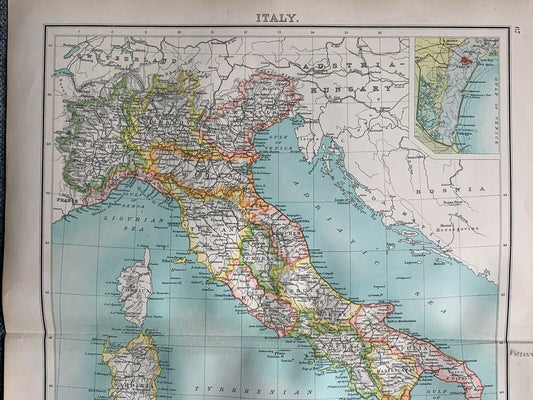 1902 Italy Original Antique Colour Map By John Bartholomew