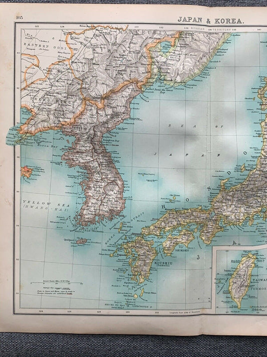 1902 Japan & Korea Antique Colour Map By John Bartholomew