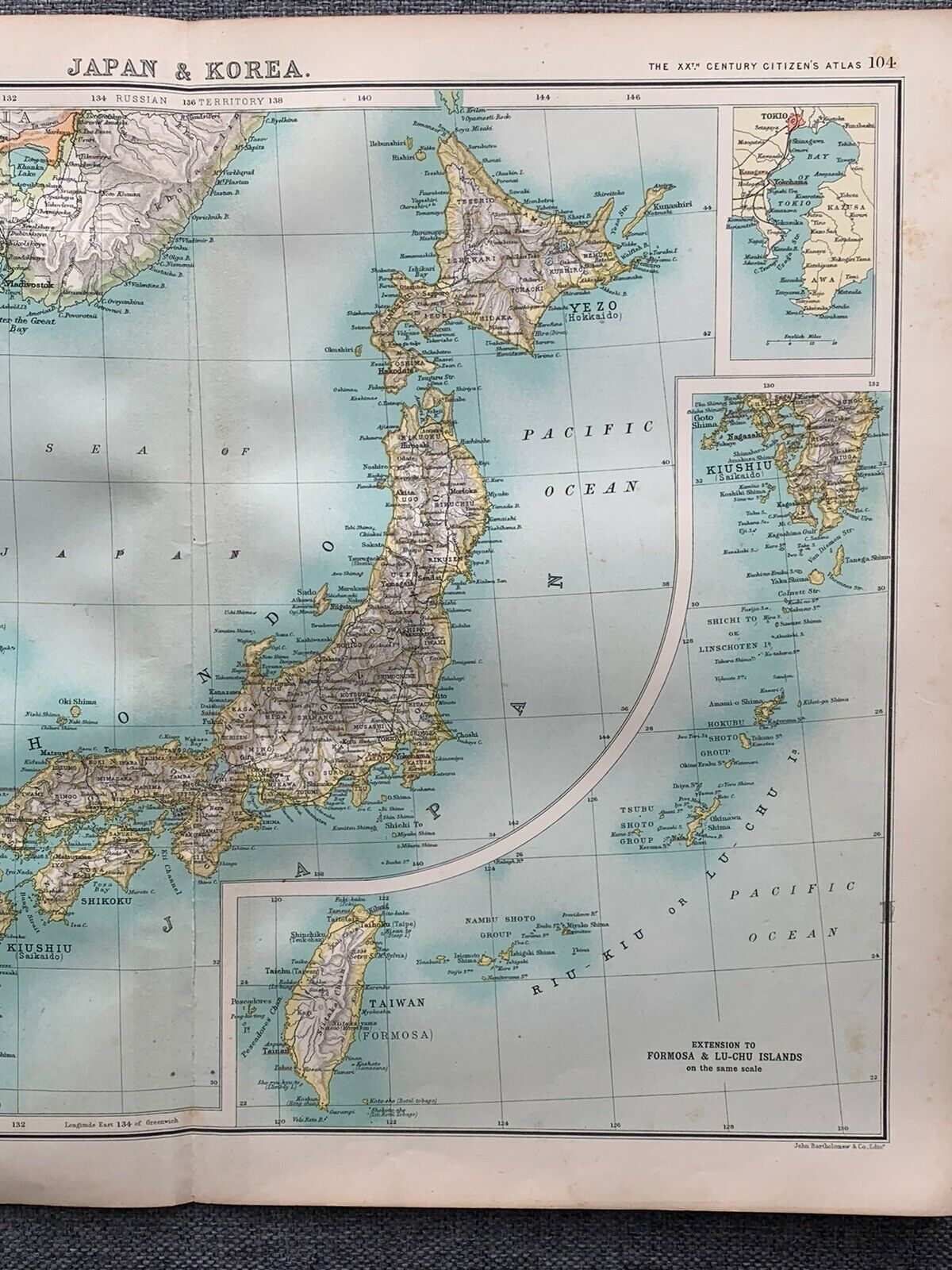 1902 Japan & Korea Antique Colour Map By John Bartholomew