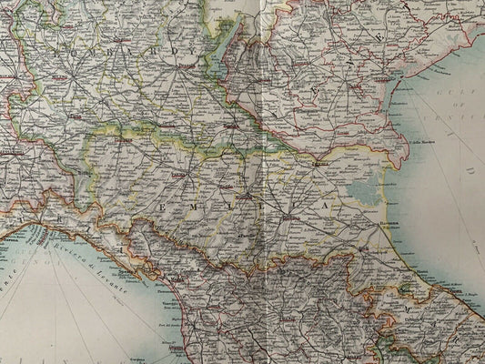 1912 North Italy Large Antique Coloured Map By Johnston