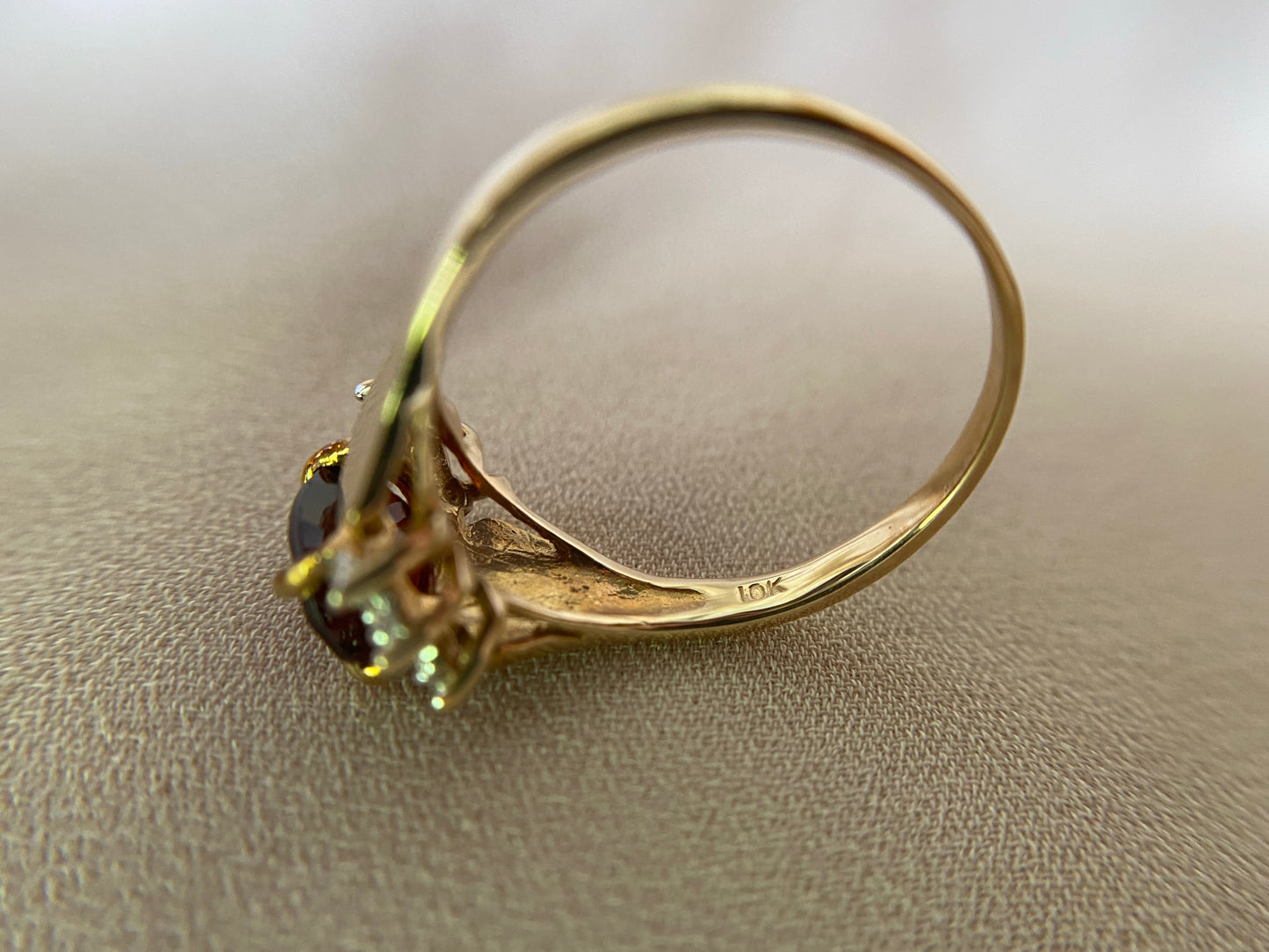 Ribbed Blue Topaz Gold Ring