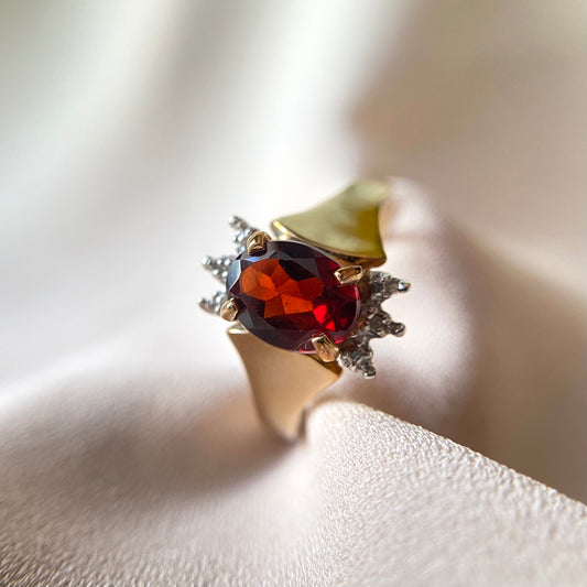 Gothic Revival Red Garnet Gold Ring