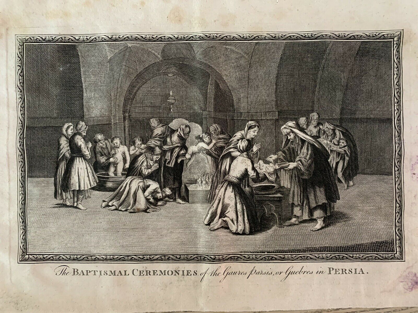 1794 Baptismal Ceremonies In Persia Copperplate Antique Print 226 Years Old