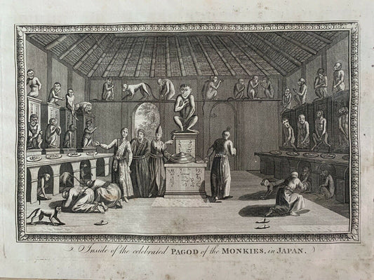 1794 Monkey Temple In Japan Original Antique Print 226 Years Old
