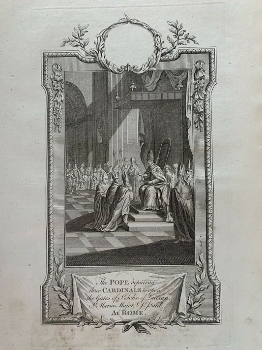 1794 The Pope & Cardinals The Vatican Rome Original Antique Print 226 Years Old