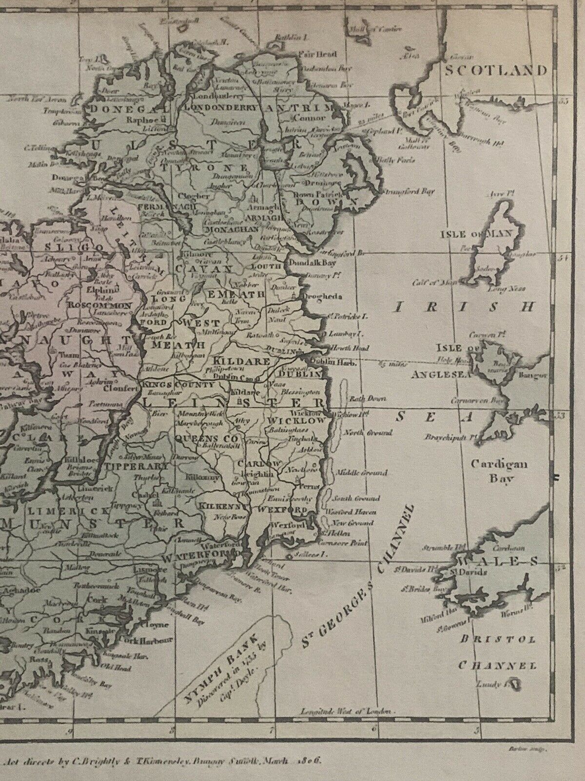 1806 Ireland Hand Coloured Original Antique Map 214 Years Old
