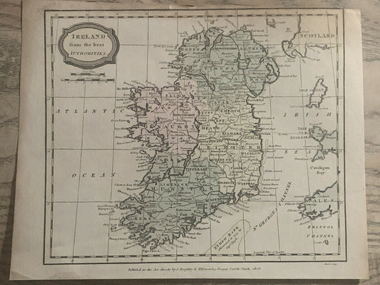 1806 Ireland Hand Coloured Original Antique Map 214 Years Old