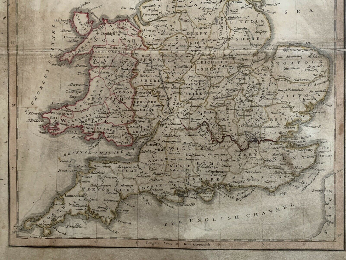 1826 England & Wales Hand Coloured Antique Map By John Cary 194 Years Old