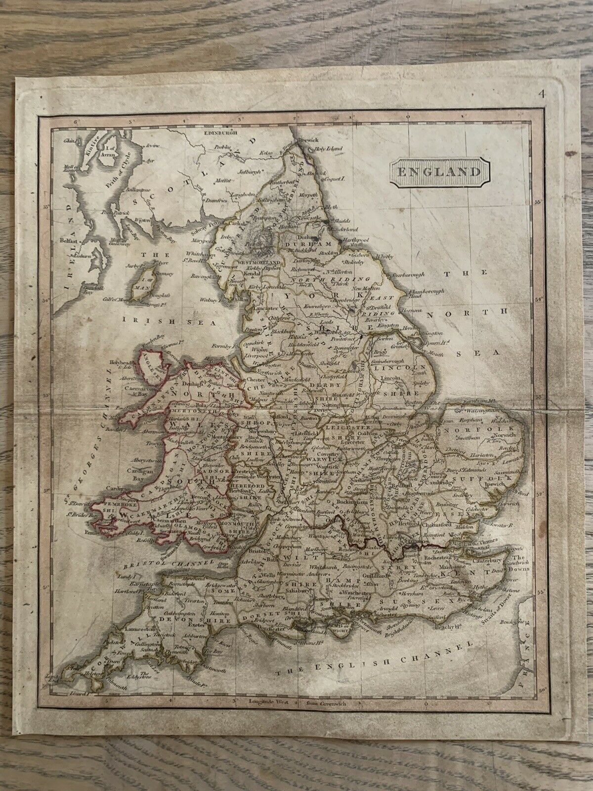 1826 England & Wales Hand Coloured Antique Map By John Cary 194 Years Old