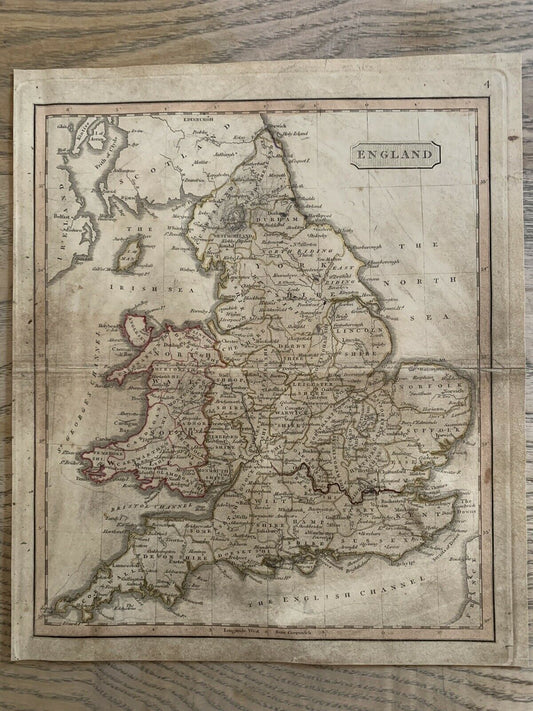1826 England & Wales Hand Coloured Antique Map By John Cary 194 Years Old