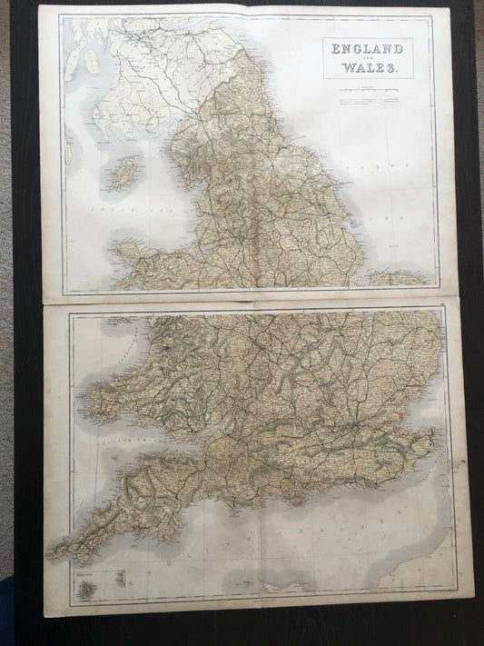 1858 England & Wales Original Antique Map By Adam & Charles Black 160 Years Old