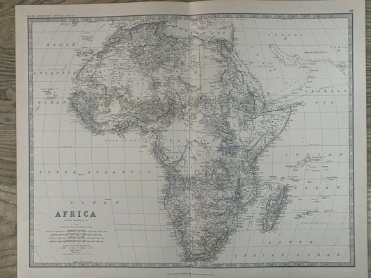 1881 Africa Large Hand Coloured Original Antique Map By A.K. Johnston