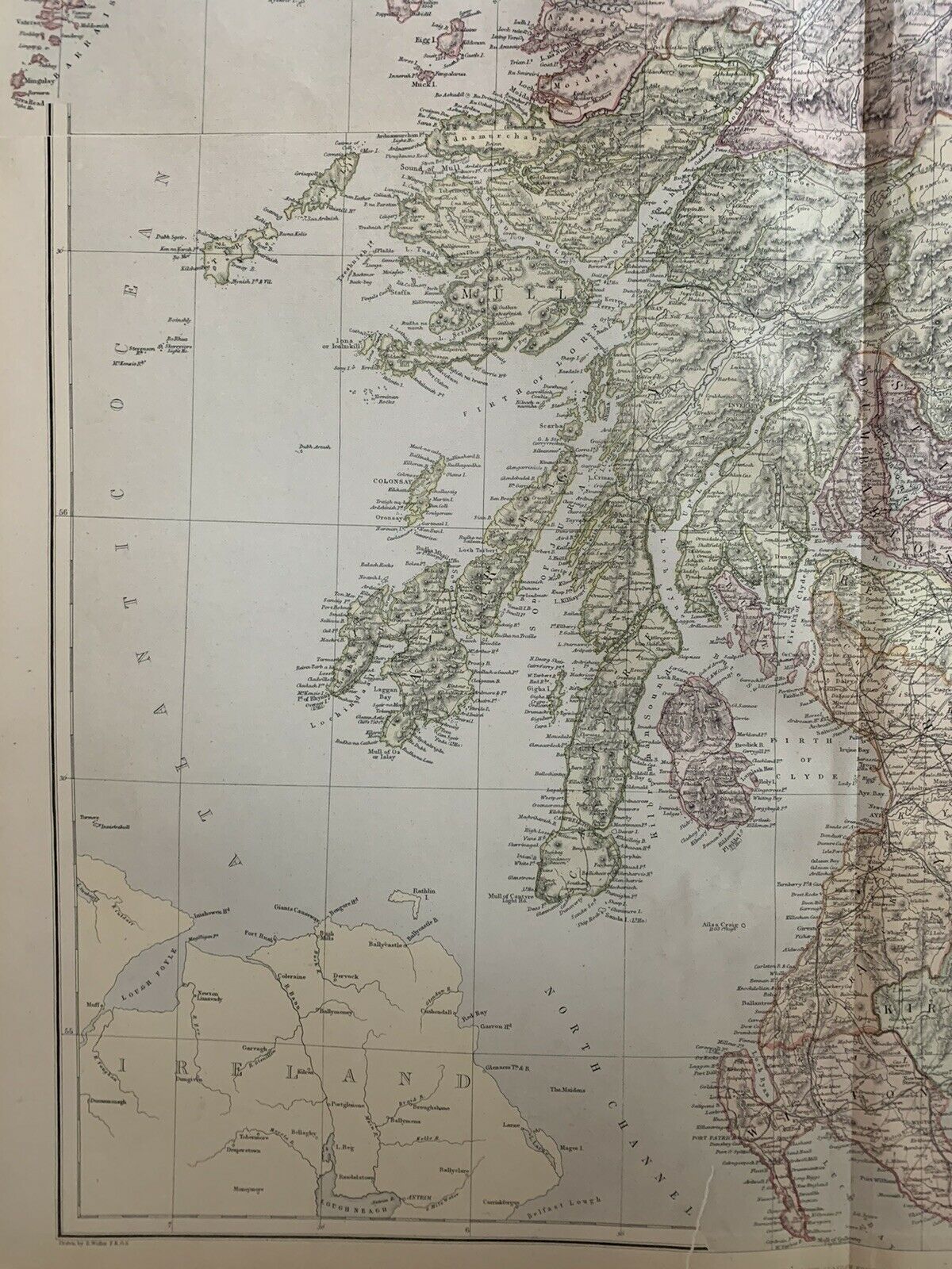 1882 Scotland Large Antique Colour Map By W.G. Blackie