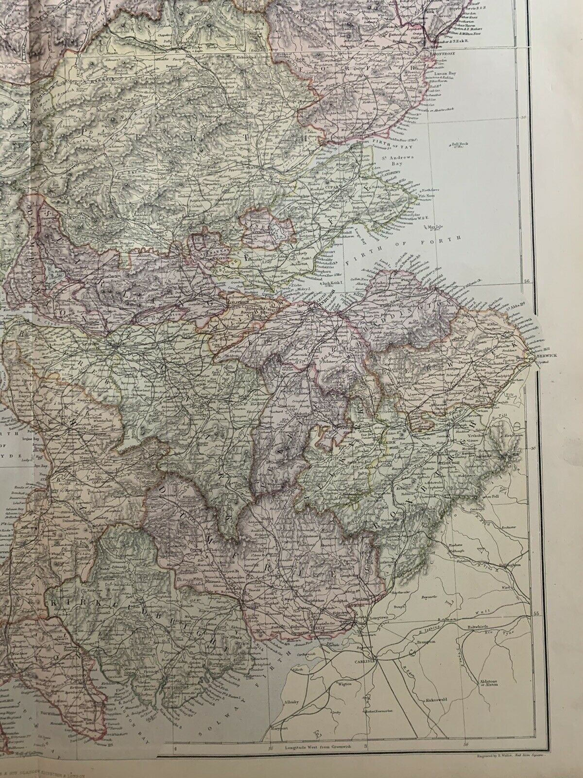 1882 Scotland Large Antique Colour Map By W.G. Blackie