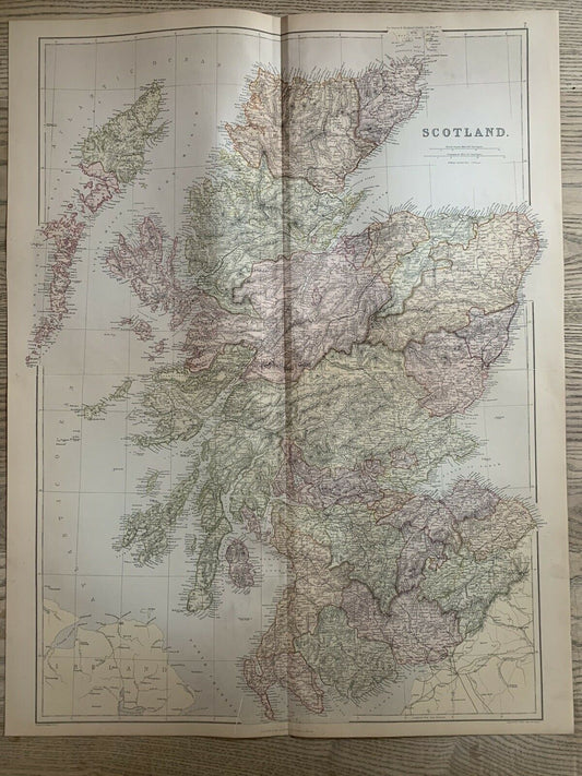 1882 Scotland Large Antique Colour Map By W.G. Blackie