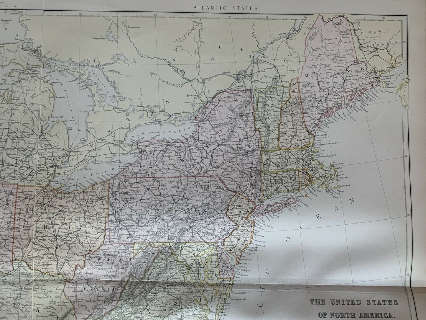 1882 United States Large Antique Colour Map By W.G. Blackie