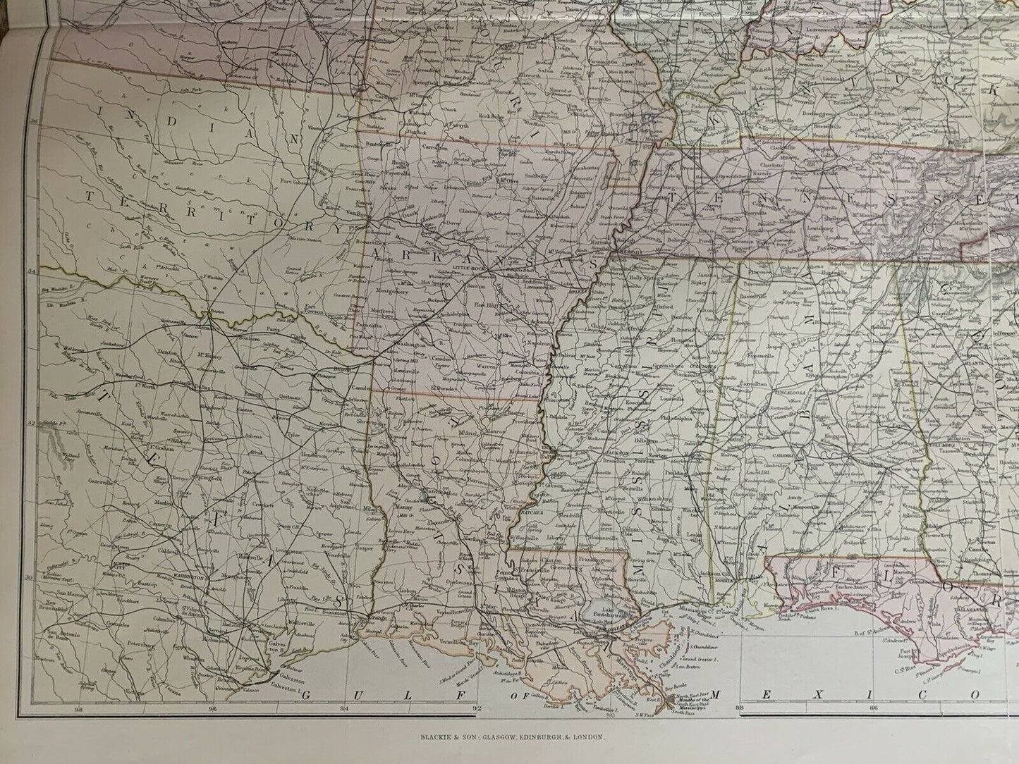 1882 United States Large Antique Colour Map By W.G. Blackie