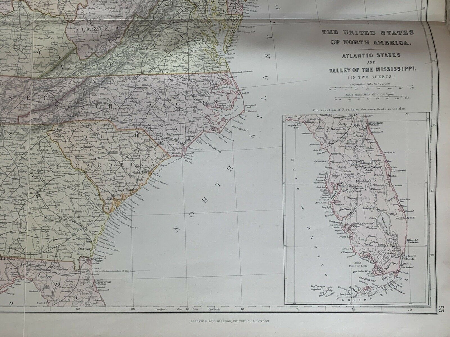 1882 United States Large Antique Colour Map By W.G. Blackie