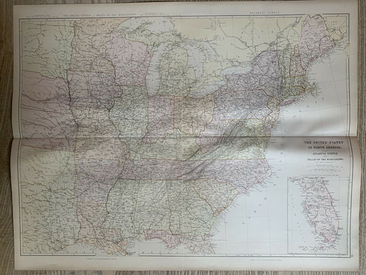 1882 United States Large Antique Colour Map By W.G. Blackie