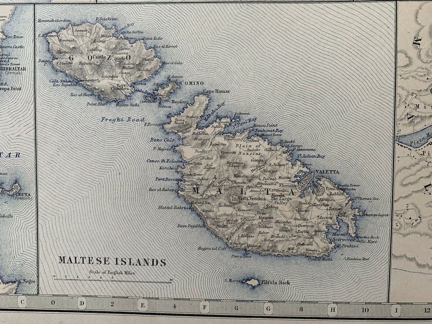 1883 Mediterranean Sea Large Hand Coloured Antique Map By A.K. Johnston
