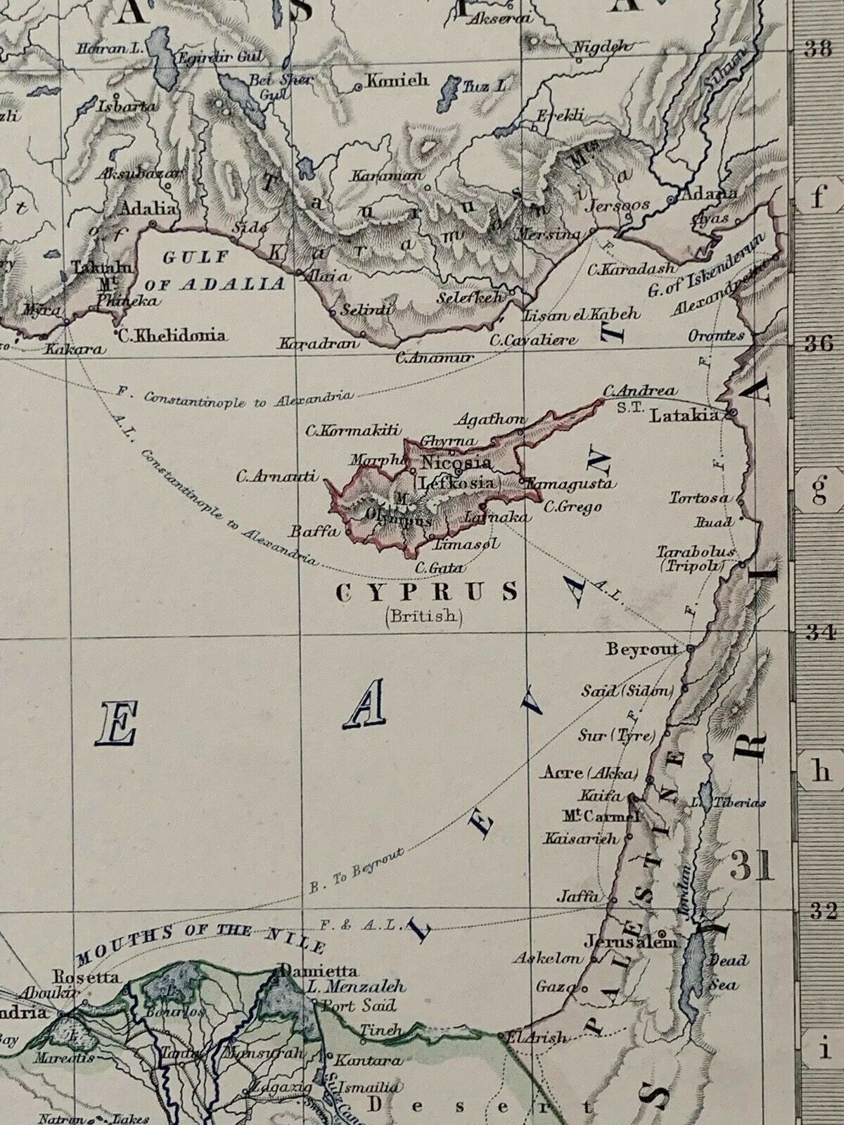 1883 Mediterranean Sea Large Hand Coloured Antique Map By A.K. Johnston